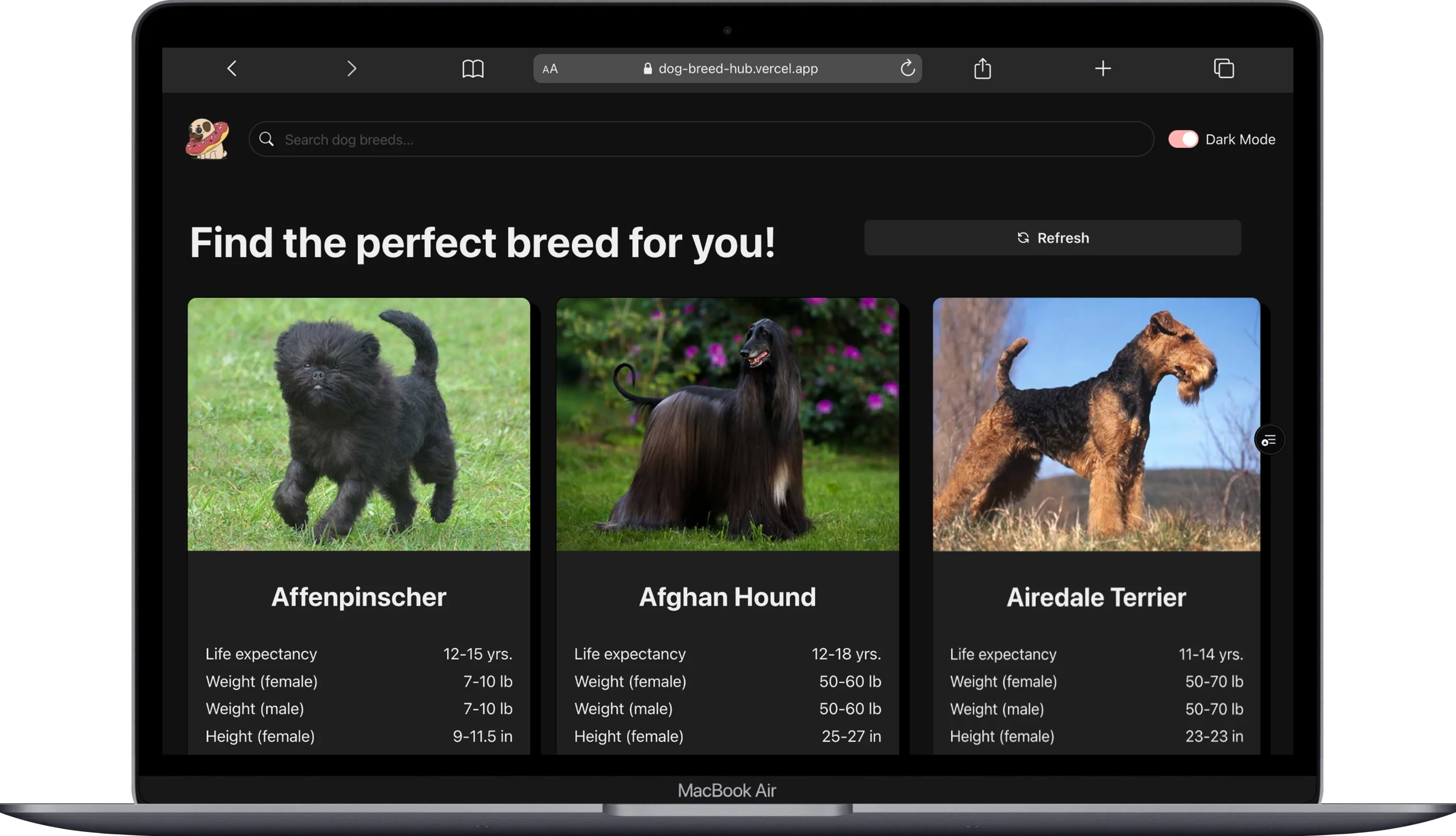 Dog Breed Hub app screenshot