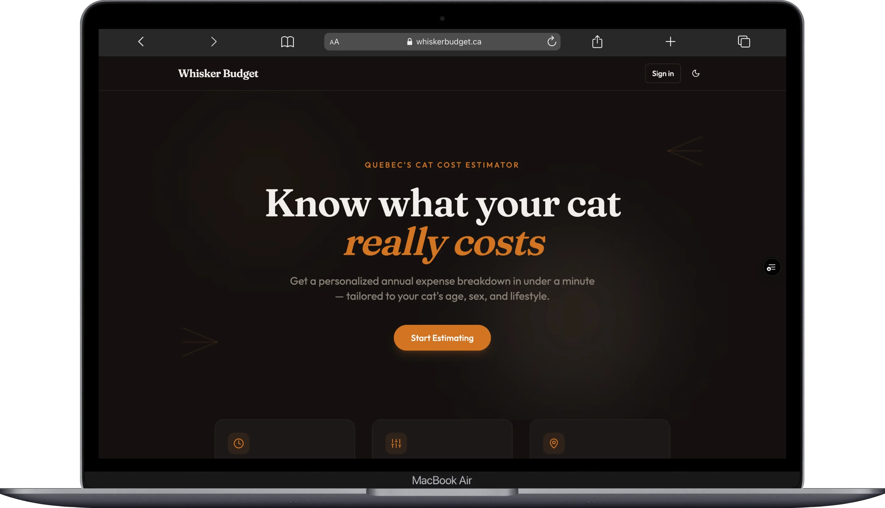 Whisker Budget website screenshot